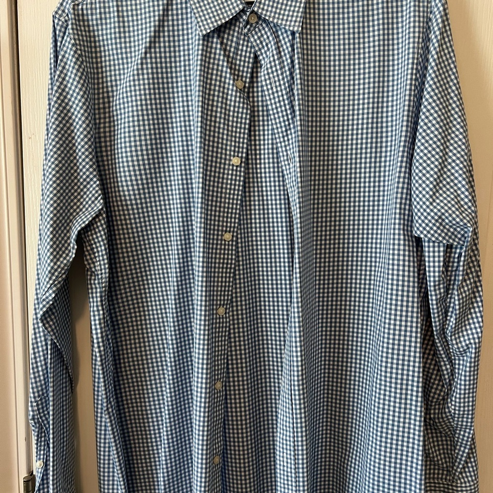 Michael Kors Men’s Blue Gingham Trim Fit Button - XL